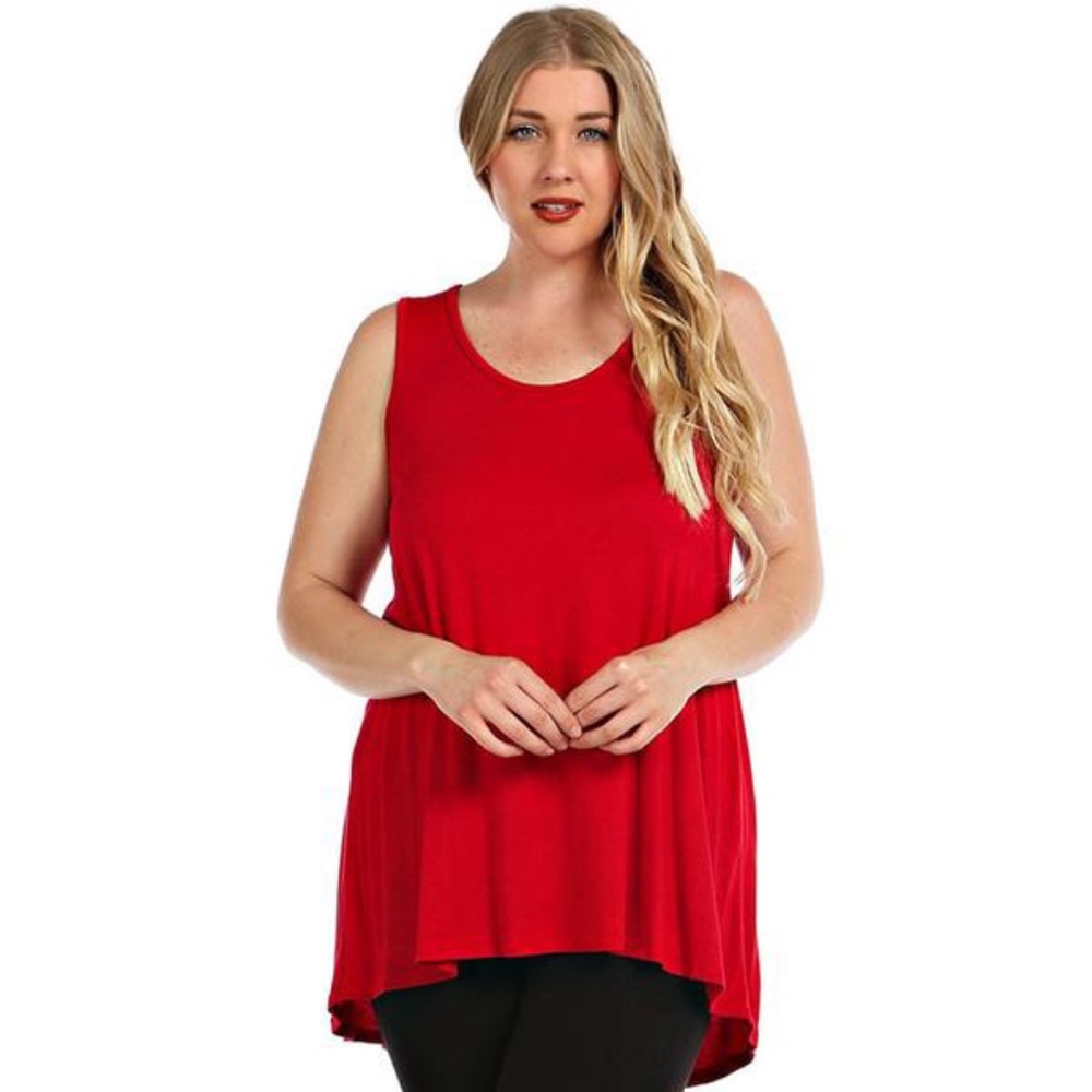 Plus Size Red Loose Casual Knit Tank Top